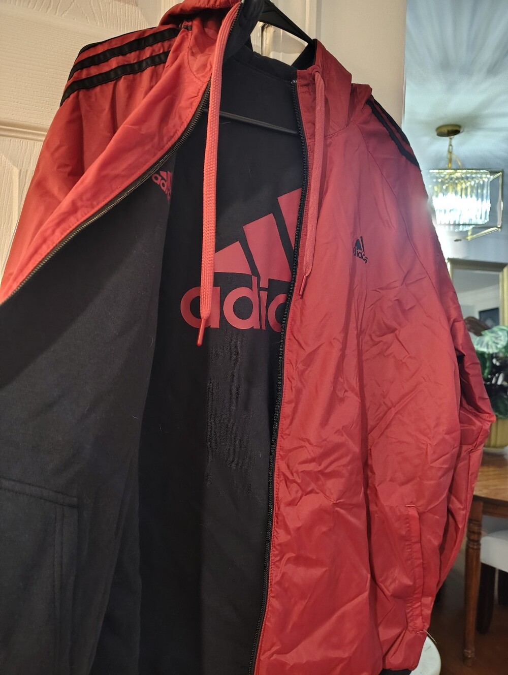 Men's adidas Red and Black Reversible Hooded Windbreaker Jacket